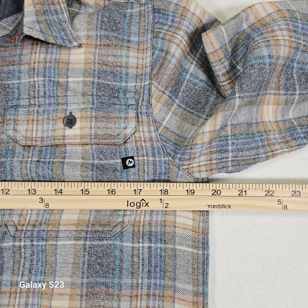 Marmot Flannel Shirt Men's S Blue Yellow Plaid Long Sleeve Collared Button-Up - Picture 9 of 10